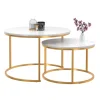Lot de 2 tables basses gigognes rondes effet marbre et doré