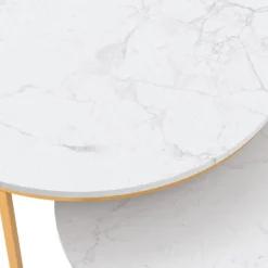 Lot de 2 tables basses gigognes rondes effet marbre et doré