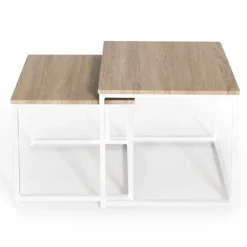 Lot de 2 tables basses gigognes bois et métal blanc
