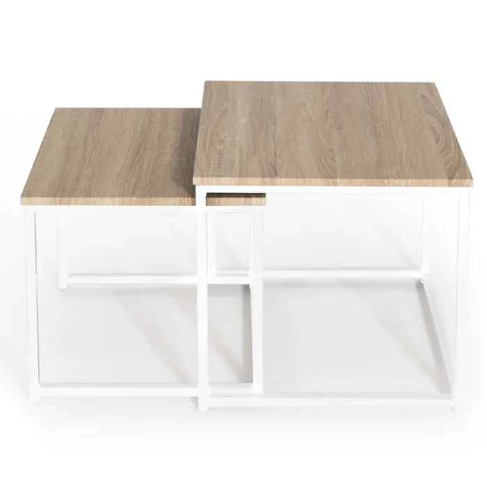 Lot de 2 tables basses gigognes bois et métal blanc