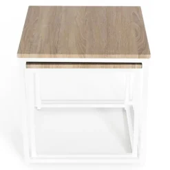 Lot de 2 tables basses gigognes bois et métal blanc