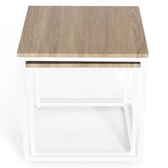 Lot de 2 tables basses gigognes bois et métal blanc