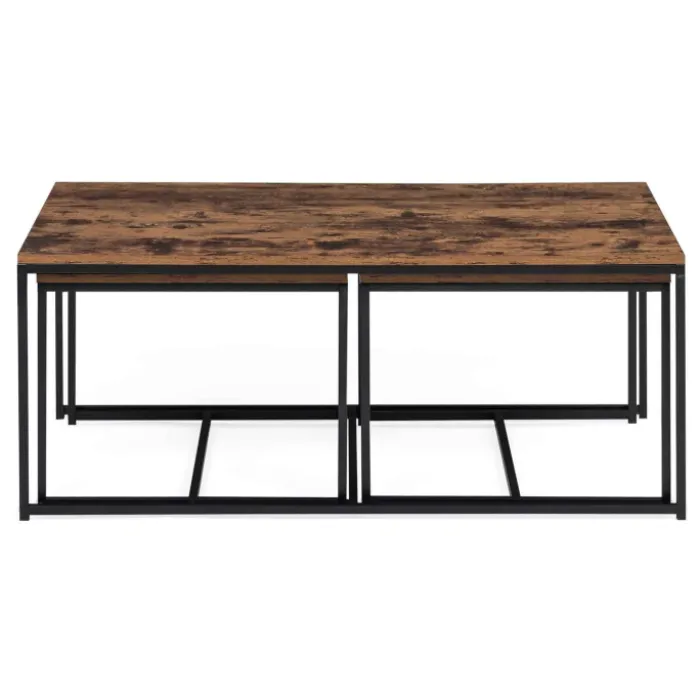 Lot de 3 tables basses gigognes industrielles effet bois vieilli