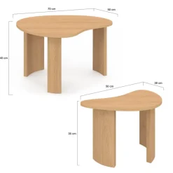Lot de 2 tables basses gigognes 70/50 bois façon hêtre