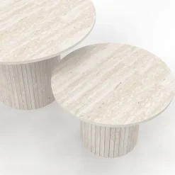 Lot de 2 tables basses gigognes rondes 50/70 effet lattes travertin