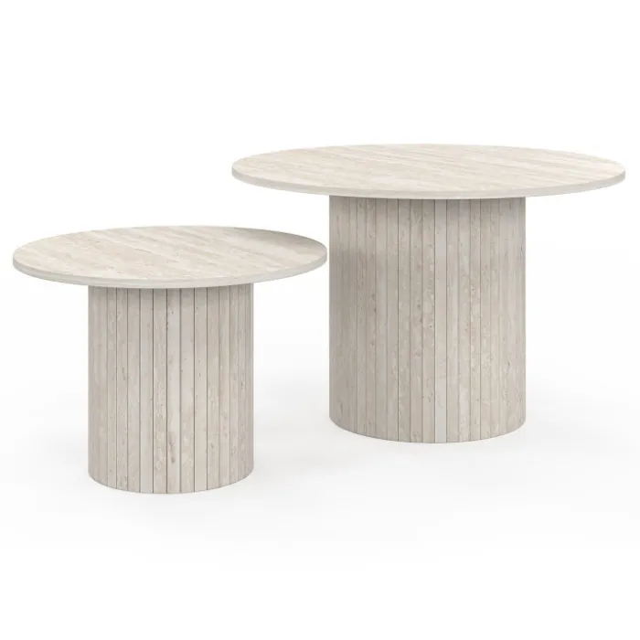 Lot de 2 tables basses gigognes rondes 50/70 effet lattes travertin