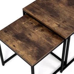Lot de 2 tables basses gigognes industrielles effet bois vieilli