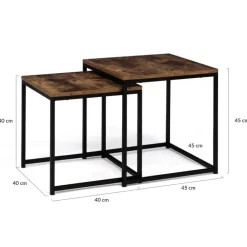 Lot de 2 tables basses gigognes industrielles effet bois vieilli