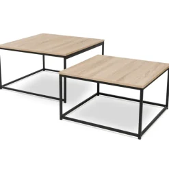 Lot de 2 tables basses gigognes industrielles 70x70cm et 60x60 cm