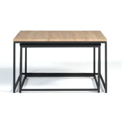 Lot de 2 tables basses gigognes industrielles métal noir 60 cm et 70 cm