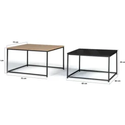 Lot de 2 tables basses gigognes industrielles métal noir 60 cm et 70 cm
