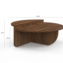 Lot de 2 tables basses rondes 90 cm asymétriques effet noyer
