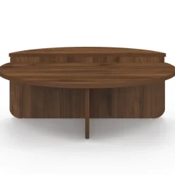 Lot de 2 tables basses rondes 90 cm asymétriques effet noyer