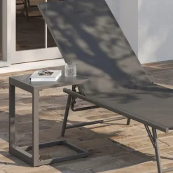 Lot de 2 tables d'appoint de jardin pour transat et bain de soleil gris anthracite