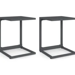 Lot de 2 tables d'appoint de jardin pour transat et bain de soleil gris anthracite