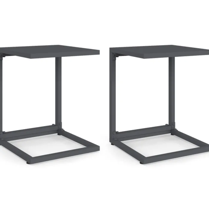 Lot de 2 tables d'appoint de jardin pour transat et bain de soleil gris anthracite