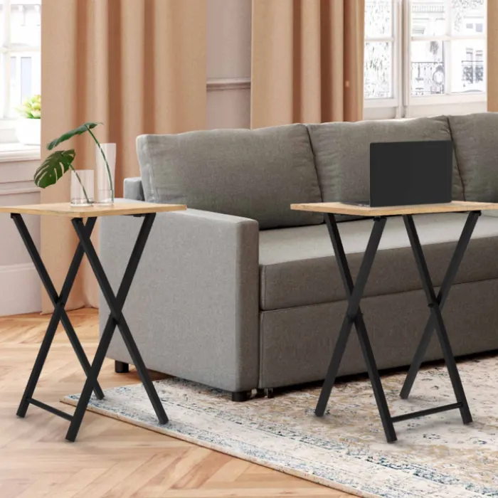 Lot de 2 tables d'appoint pliantes bois et métal