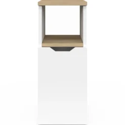 Lot de 2 tables de chevet étroites bois et blanc 1 porte avec niche