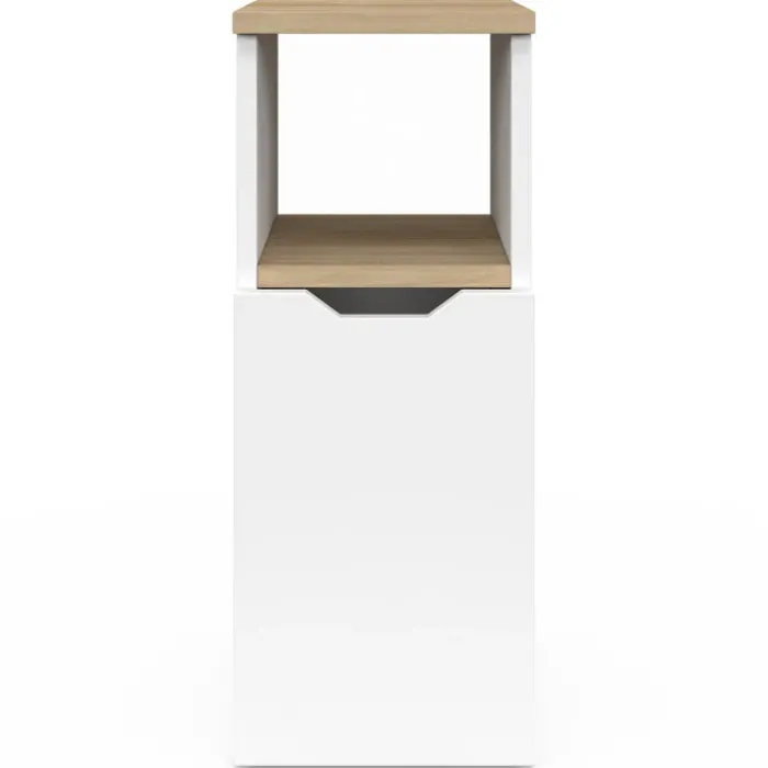 Lot de 2 tables de chevet étroites bois et blanc 1 porte avec niche