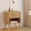 Lot de 2 tables de chevet tasseau bois coloris chêne avec 1 niche et 1 tiroir