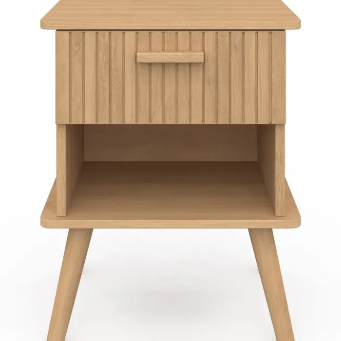 Lot de 2 tables de chevet tasseau bois coloris chêne avec 1 niche et 1 tiroir