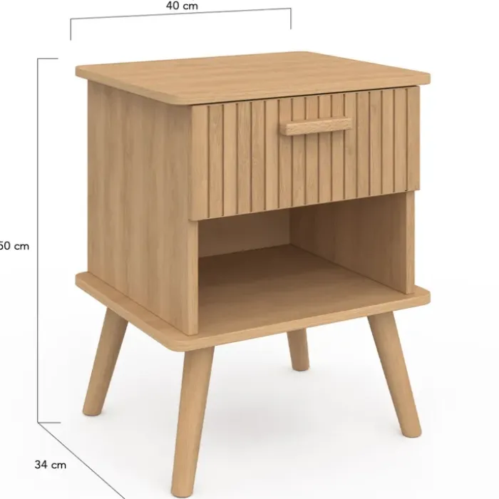 Lot de 2 tables de chevet tasseau bois coloris chêne avec 1 niche et 1 tiroir