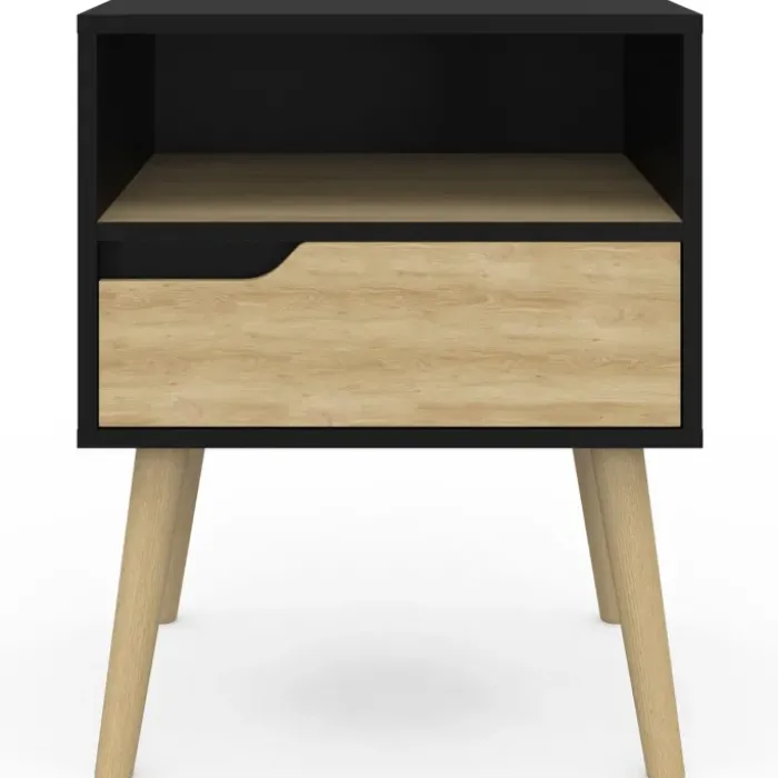 Lot de 2 tables de chevet scandinaves avec tiroir bois noir et effet hêtre