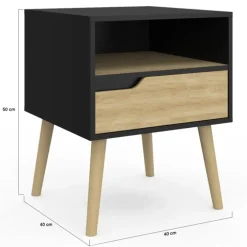 Lot de 2 tables de chevet scandinaves avec tiroir bois noir et effet hêtre