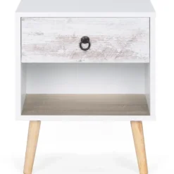 lot de 2 tables de chevet blanches effet vieilli 1 tiroir style scandinave
