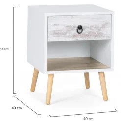 lot de 2 tables de chevet blanches effet vieilli 1 tiroir style scandinave