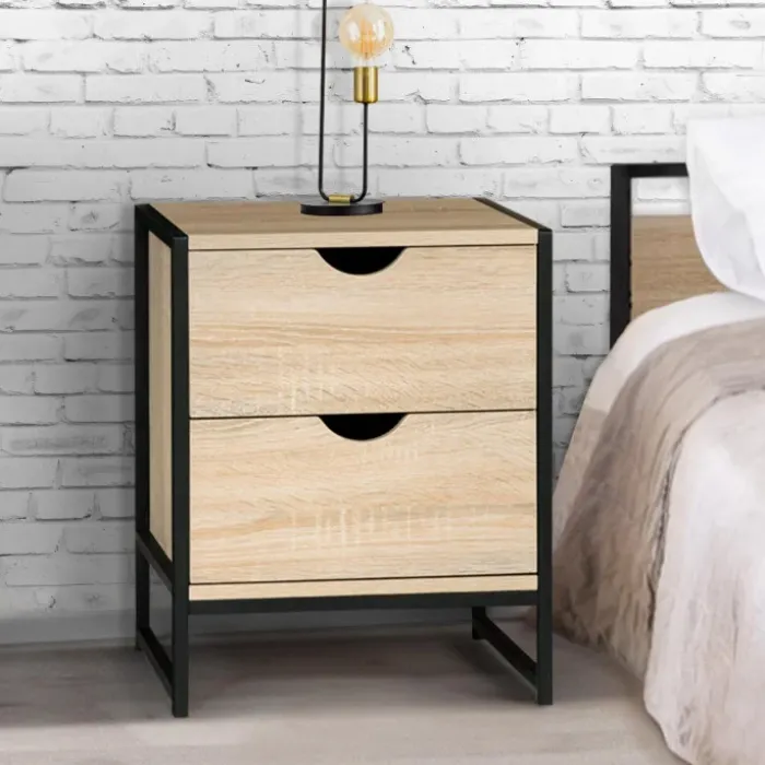 Lot de 2 tables de chevet industrielles 2 tiroirs