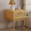 lot de 2 tables de chevet en bois cannage effet naturel avec 1 tiroir