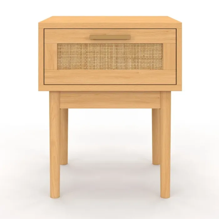 lot de 2 tables de chevet en bois cannage effet naturel avec 1 tiroir