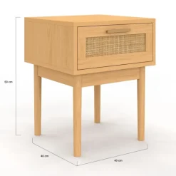 lot de 2 tables de chevet en bois cannage effet naturel avec 1 tiroir