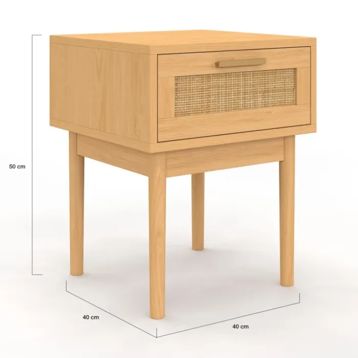 lot de 2 tables de chevet en bois cannage effet naturel avec 1 tiroir