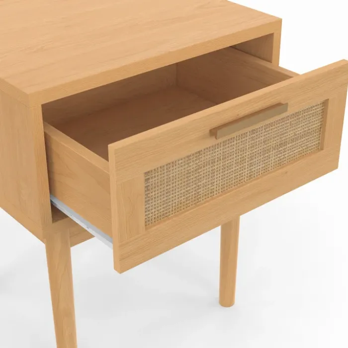 lot de 2 tables de chevet en bois cannage effet naturel avec 1 tiroir