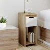 Lot de 2 tables de chevet étroites 1 tiroir avec niche bois façon hêtre et blanc