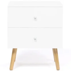 Lot de 2 tables de chevet scandinaves bois et blanc 2 tiroirs