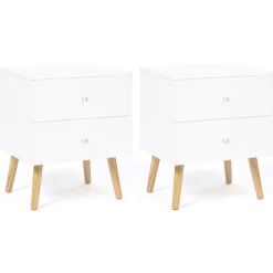 Lot de 2 tables de chevet scandinaves bois et blanc 2 tiroirs