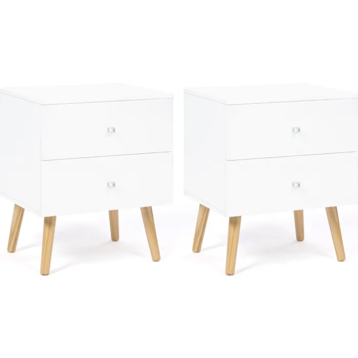 Lot de 2 tables de chevet scandinaves bois et blanc 2 tiroirs