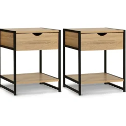 Lot de 2 tables de chevet bois et métal noir