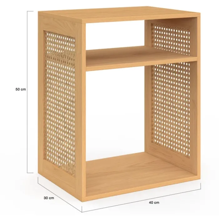 Lot de 2 tables de chevet avec rangements ouverts effet lattes et bois