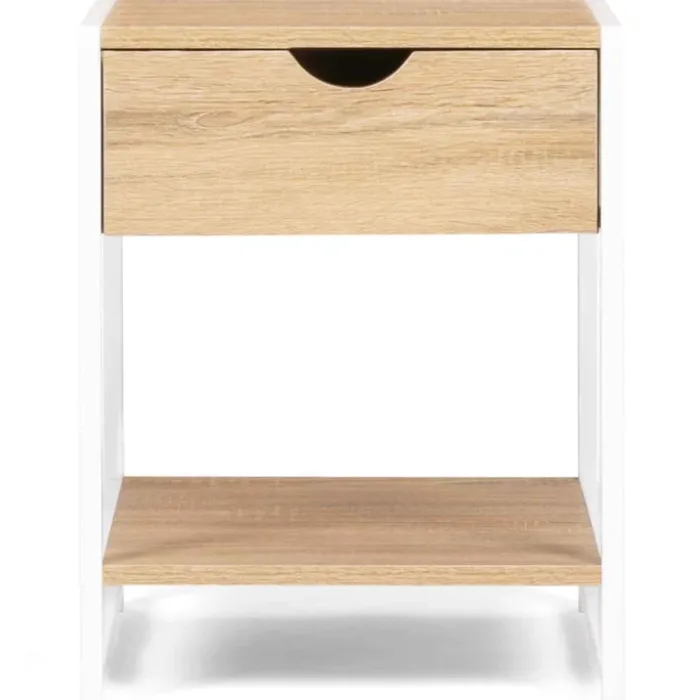 Lot de 2 tables de chevet métal blanc et bois