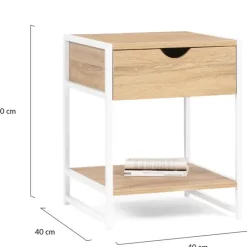 Lot de 2 tables de chevet métal blanc et bois