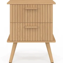 Lot de 2 tables de chevet avec 2 tiroirs en lattes tasseau bois coloris chêne