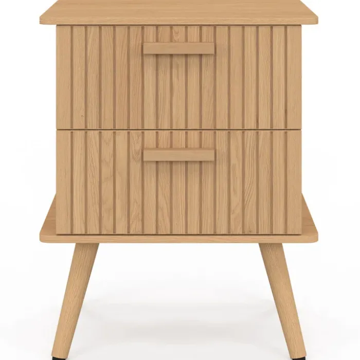Lot de 2 tables de chevet avec 2 tiroirs en lattes tasseau bois coloris chêne