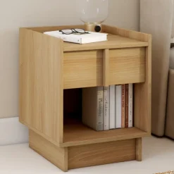 Lot de 2 tables de chevet 1 tiroir et 1 niche façon hêtre design minimaliste