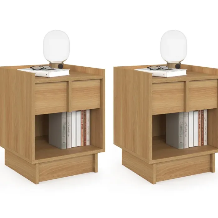 Lot de 2 tables de chevet 1 tiroir et 1 niche façon hêtre design minimaliste