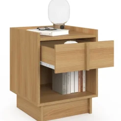 Lot de 2 tables de chevet 1 tiroir et 1 niche façon hêtre design minimaliste
