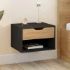 Lot de 2 tables de chevet suspendues 1 tiroir avec niche en bois façon hêtre et noir